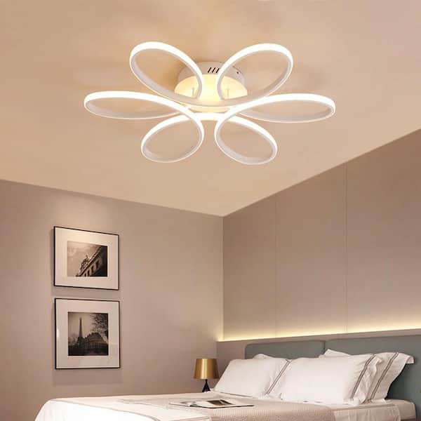 OUKANING 22.83 in. Modern White Flower-Shaped Integrated LED Flush