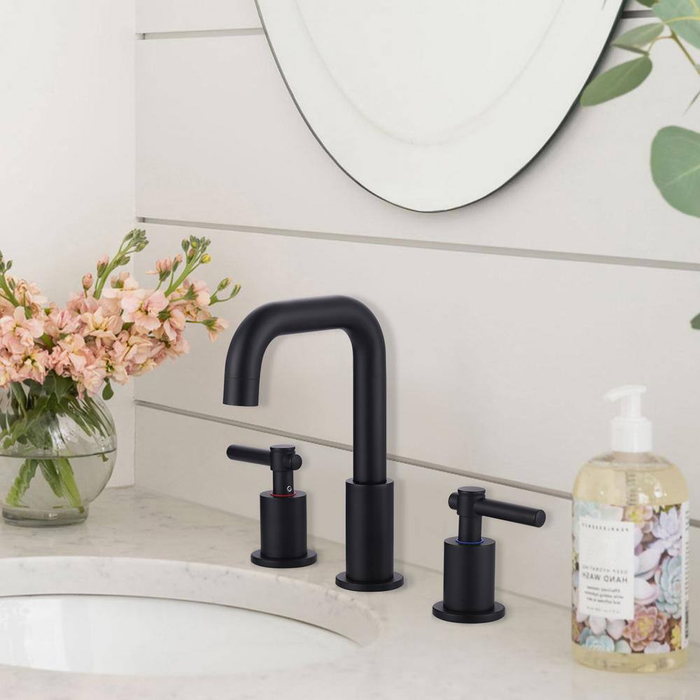 Matte Black Stainless Steel Double Handle Widespread Bathroom Faucet