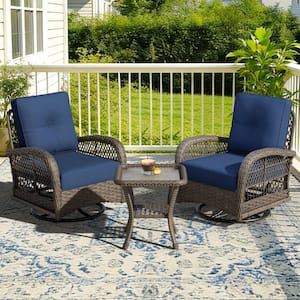 JOYSIDE 3-Piece Wicker Outdoor Rocking Chair Patio Conversation