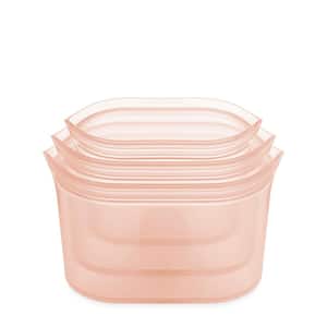 Reusable Silicone 3-Piece Dish Set - Small 16 oz., Medium 24 oz., Large 32 oz. Zippered Storage Containers in Peach