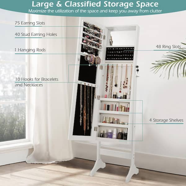 Standing Lockable Jewelry Storage Organizer with Full-Length Mirror -  Costway