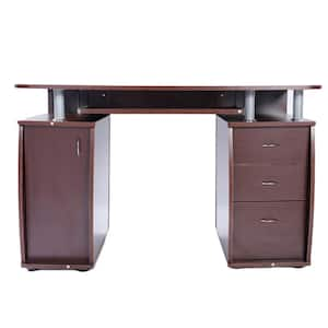 45 in. W Retangular Brown Wood 3 Drawer Computer Desk with Door