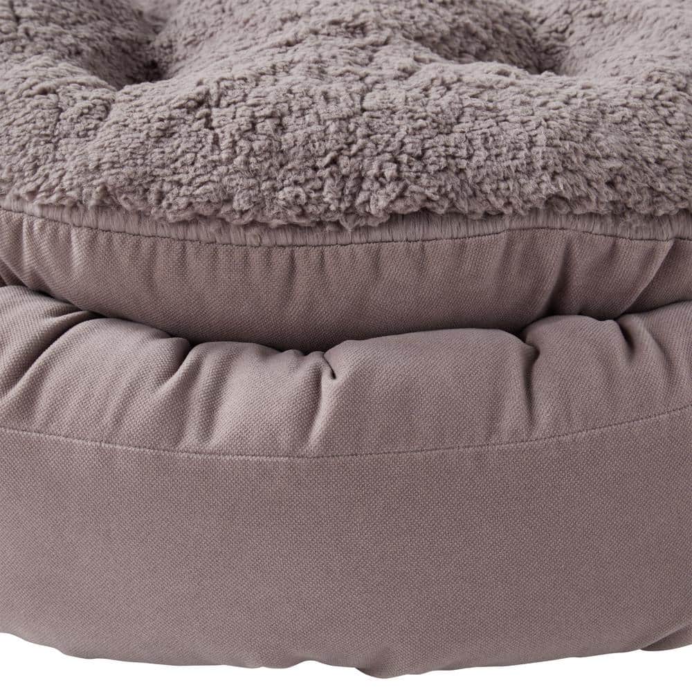 Gray Microfiber Round Donut Cat Bed with Sherpa Center