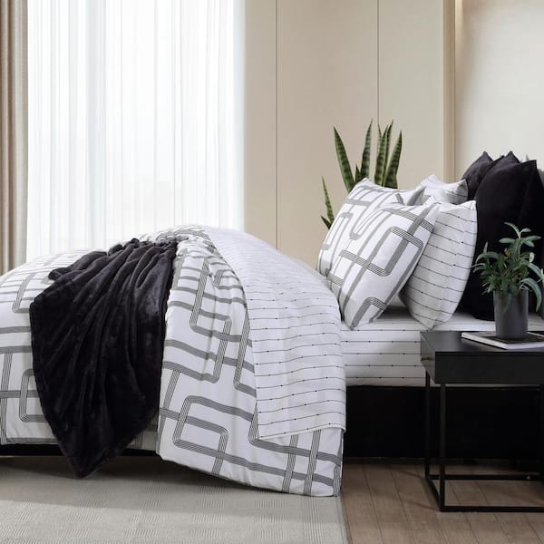 City Scene Branches Grey Duvet Cover Set, FULL-QUEEN, Gray