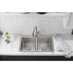 Avenue Drop-in/Undermount Stainless Steel 33 in. 50/50 Double Bowl Kitchen Sink with Bottom Grid and Drains