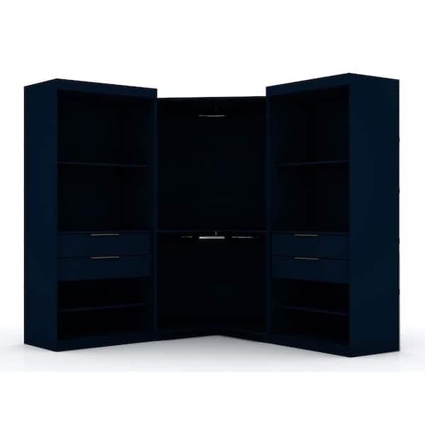 Ramsey Modern Tatiana Midnight Blue Composite Wood 137.87 in. W 3-Section Armoire with Shelves, Drawers and Hanging Rods