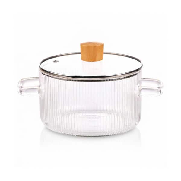 56oz 1-Piece Clear Borosilicate Glass Simmer Pot with Lid Heat-Resistant Handle for Gas Electric Induction Stovetops