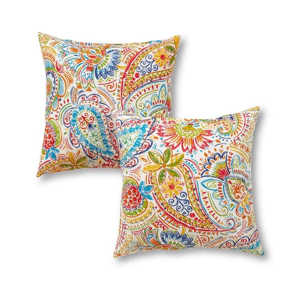 Greendale Home Fashions Jamboree Paisley Square Outdoor Throw Pillow (2-Pack)