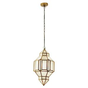 Ella 40-Watt 1-Light Brass and White Lantern Pendant Light with Opaque Glass Shade