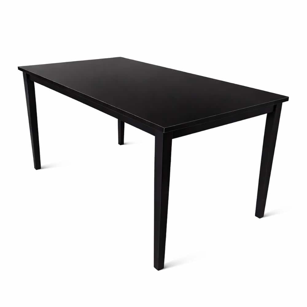 Modern 59 Inch Rectangular Dining Table, Black Finish Solid Rubberwood