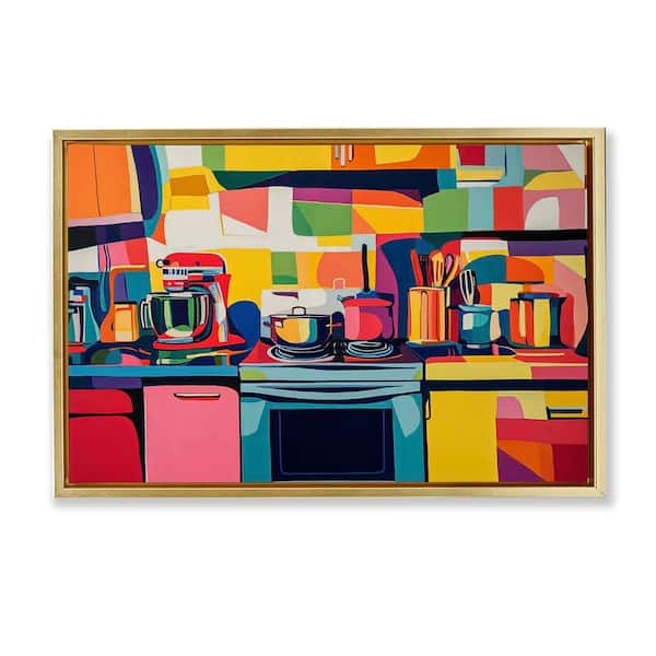 Stupell Industries Whimsical Hued Kitchen by LSR Design Studio Gold Floater Frame Home Graphic Art Print 17 in. x 25 in.