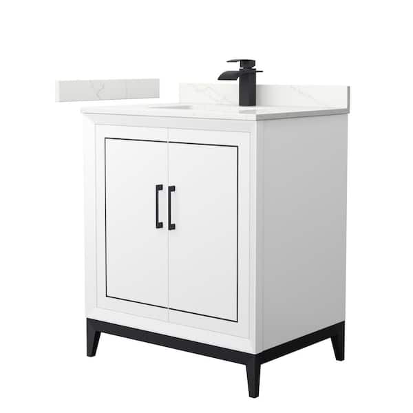 Wyndham Collection Marlena 30 in. W x 22 in. D x 35.25 in. H Single Bath Vanity in White with Giotto Quartz Top