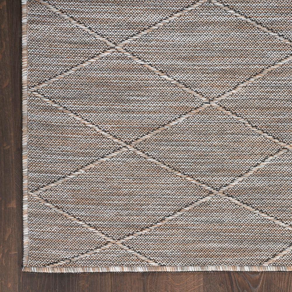 Grey Mocha Geometric Flat Woven Synthetic 10' x 14' Area Rug