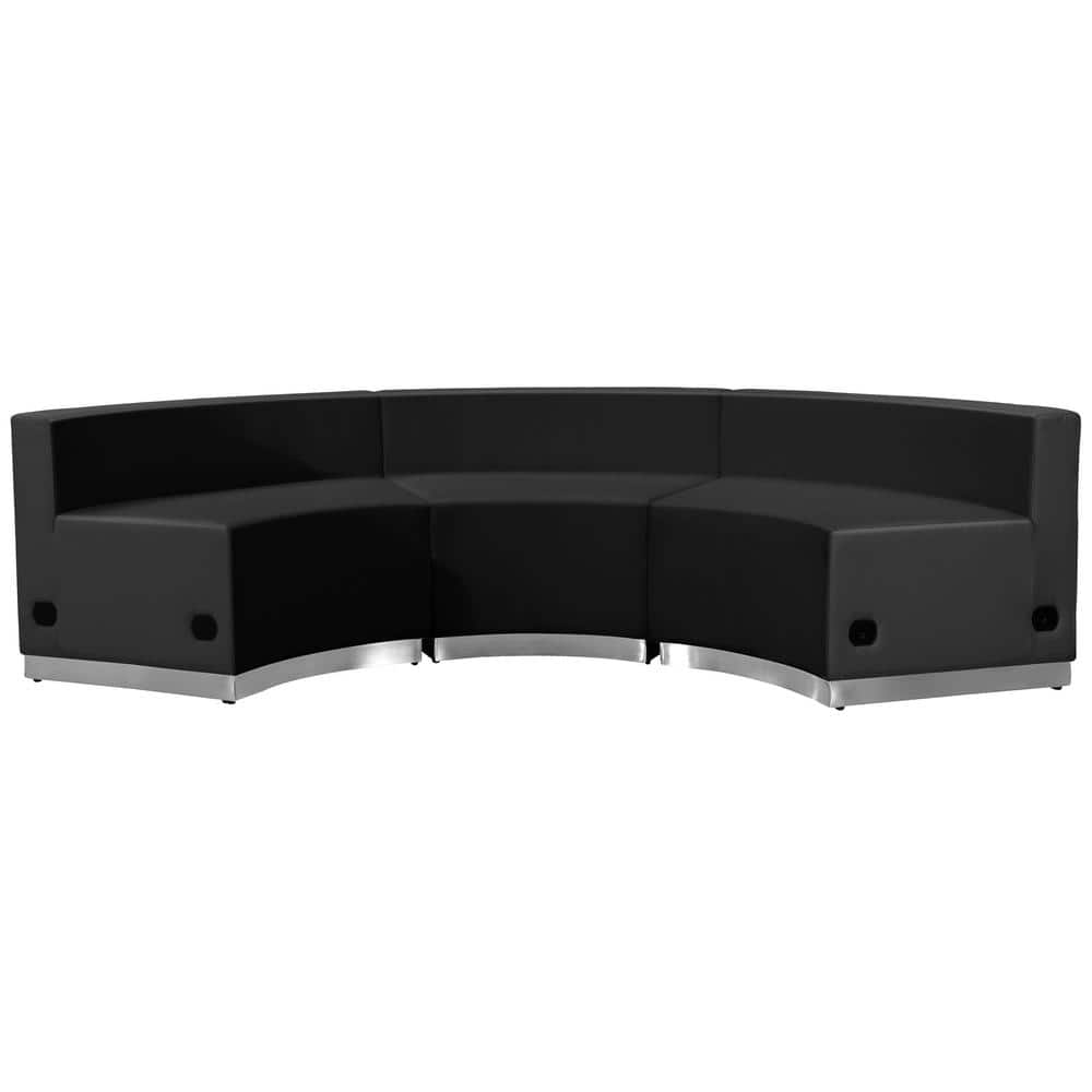 Elegant Black Faux Leather 3-Piece Reception Set with Metal Base