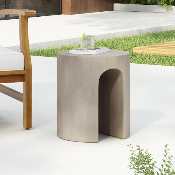 Noble House Onsa Outdoor Patio U-Shape Accent Side Table, Light Grey