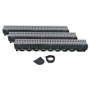 Storm Drain Deep 5 in. W x 5.25 in. D x 39.4 in. L Channel Drain Kit, Gray Grate (3-Pack : 9.8 ft)