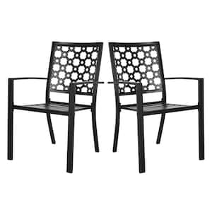 Outdoor Metal Stackable Dining Chairs with Armrest Set of 2