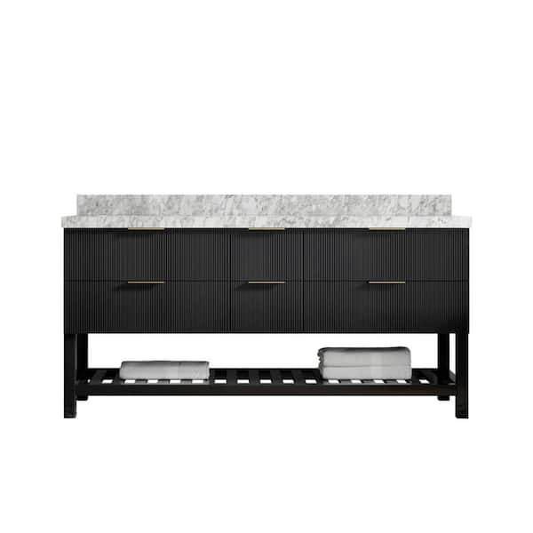 Willow Collections Catalina 72 in. W x 22 in. D x 36 in. H Double Sink Bath Vanity in Black with 2" Carrara Marble Top