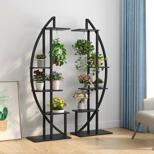 TRIBESIGNS WAY TO ORIGIN Eileen 63 in. Black Curve Wood Indoor Plant Stand with 5-Tier (Pack of 2)