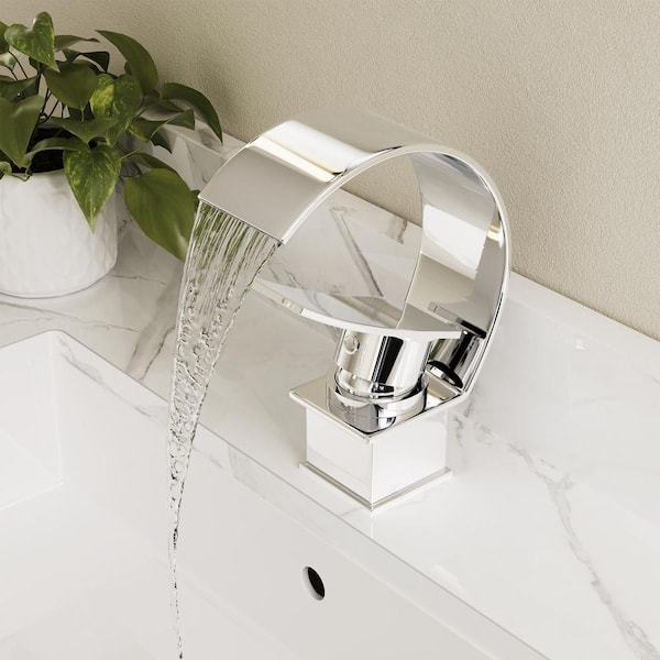 Single Handle C Arc Spout Single Hole Bathroom Sink Faucet with Pop-up Drain in Polish Chrome