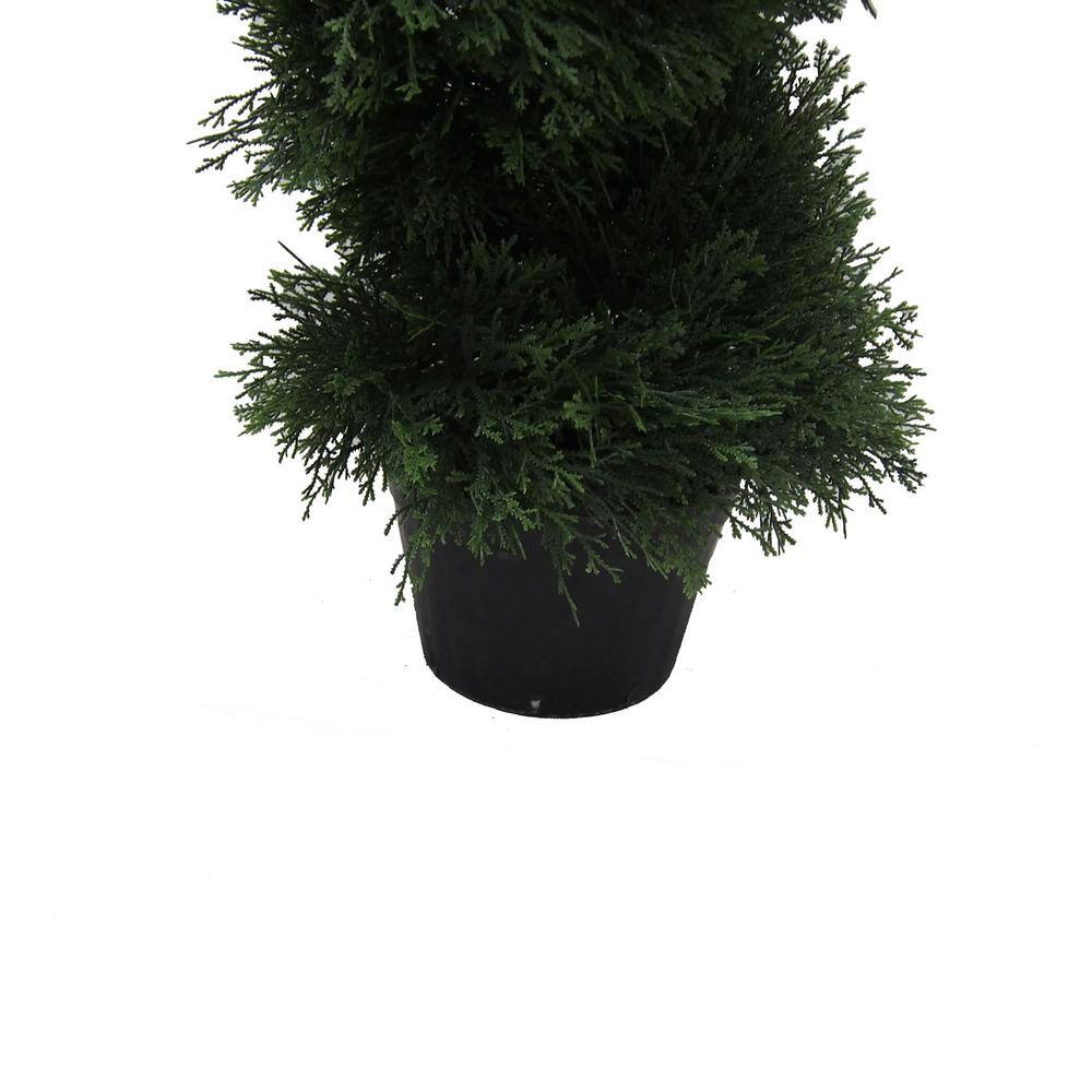Elegant 36" White-Lit Faux Cedar Topiary in Plastic Pot