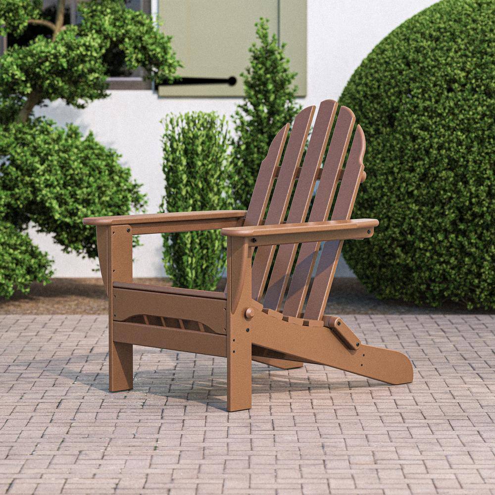 Eco-Friendly Dark Teak Polywood Folding Adirondack Chair