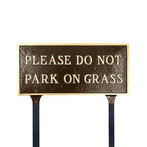 Please Do Not Park On Grass Standard Rectangle Statement Plaque with Lawn Stakes-Oil Rubbed/Gold