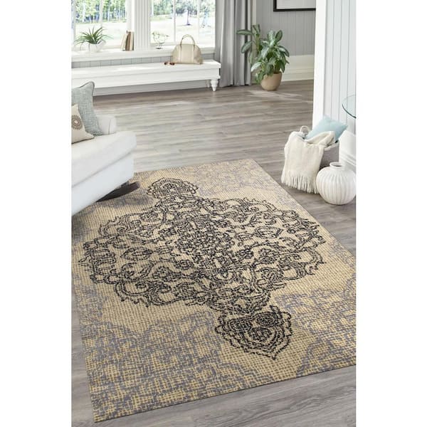 Ivory 8 ft. x 10 ft. Hand Tufted Wool Bohemian Oriental Medallion Area Rug