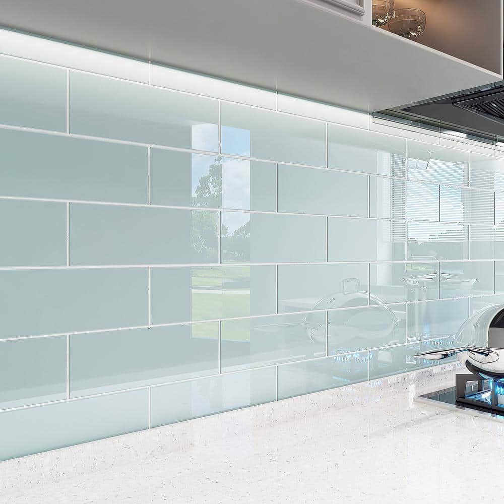 Baby Blue 4" x 12" Glossy Glass Subway Wall Tile