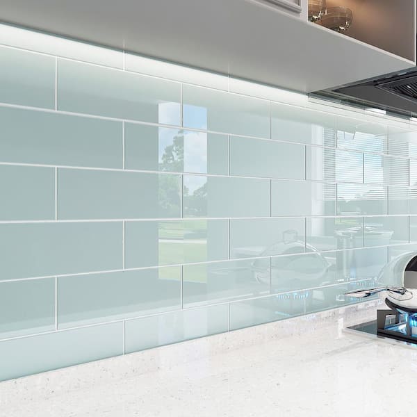 Baby Blue 4 in. x 12 in. x 8mm Glass Subway Tile (5 sq. ft./Case)