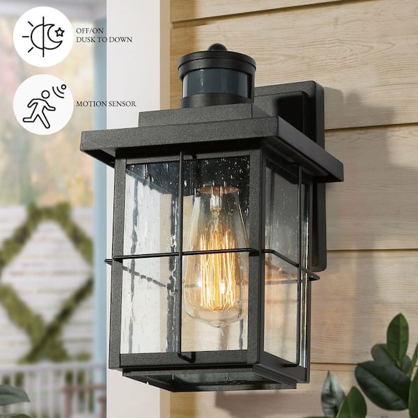 LNC Mill Modern Outdoor Wall Light with Motion Sensor, 1-Light Black Exterior Sconce for Porch Garage Pergola Gazebo Garden