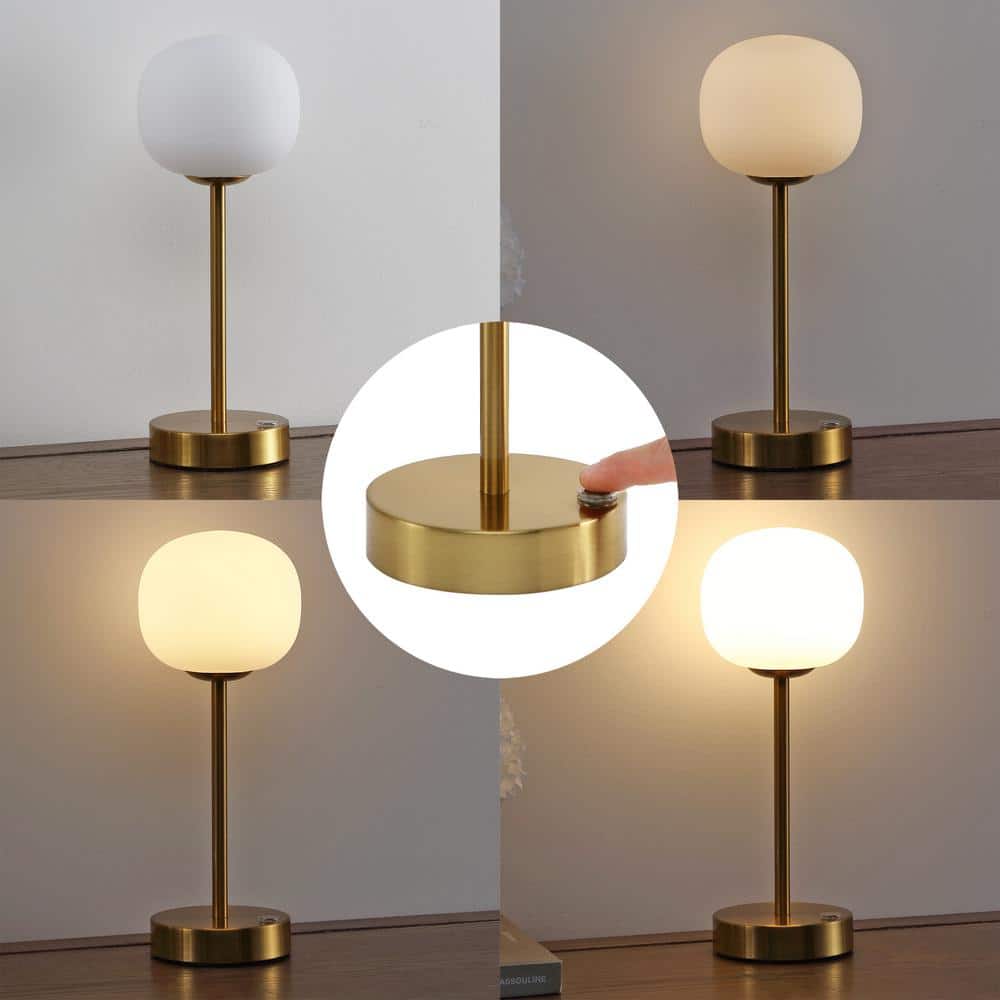 Natalia Brass Gold Cordless LED Table Lamp with Frosted Globe