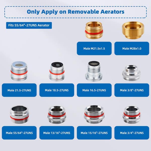 18-Piece Brass Faucet Adapter Kit, 1 in. H x 1 in. W x 1 in. D Sink Aerator Adapter with 4 Aerator Keys