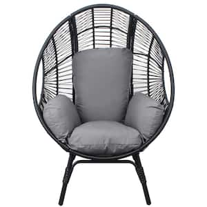 500 lbs. Oversized Basket Wicker Patio Egg Chair, Indoor Outdoor Chaise Lounge with Heavy Stand, Tickness Gray Cushion