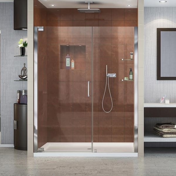 DreamLine Elegance 58 in. to 60 in. x 72 in. Semi-Frameless Pivot Shower Door in Chrome