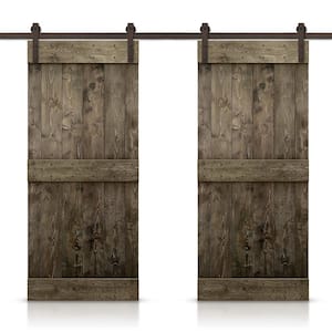 72 in. x 84 in. Mid-Bar Series Espresso Stained DIY Solid Pine Wood Interior Double Sliding Barn Door With Hardware Kit