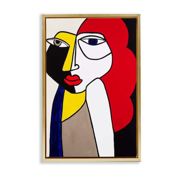 Stupell Industries Cubist Portrait of Woman by Ruth Fromstein Gold Floater Frame Abstract Graphic Art Print 31 in. x 21 in.