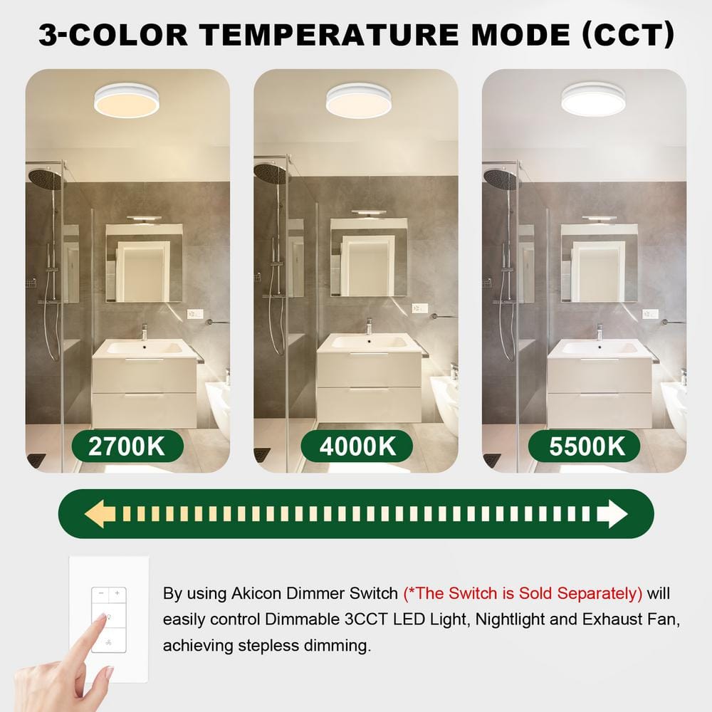 White Round LED Bathroom Exhaust Fan with Night Light
