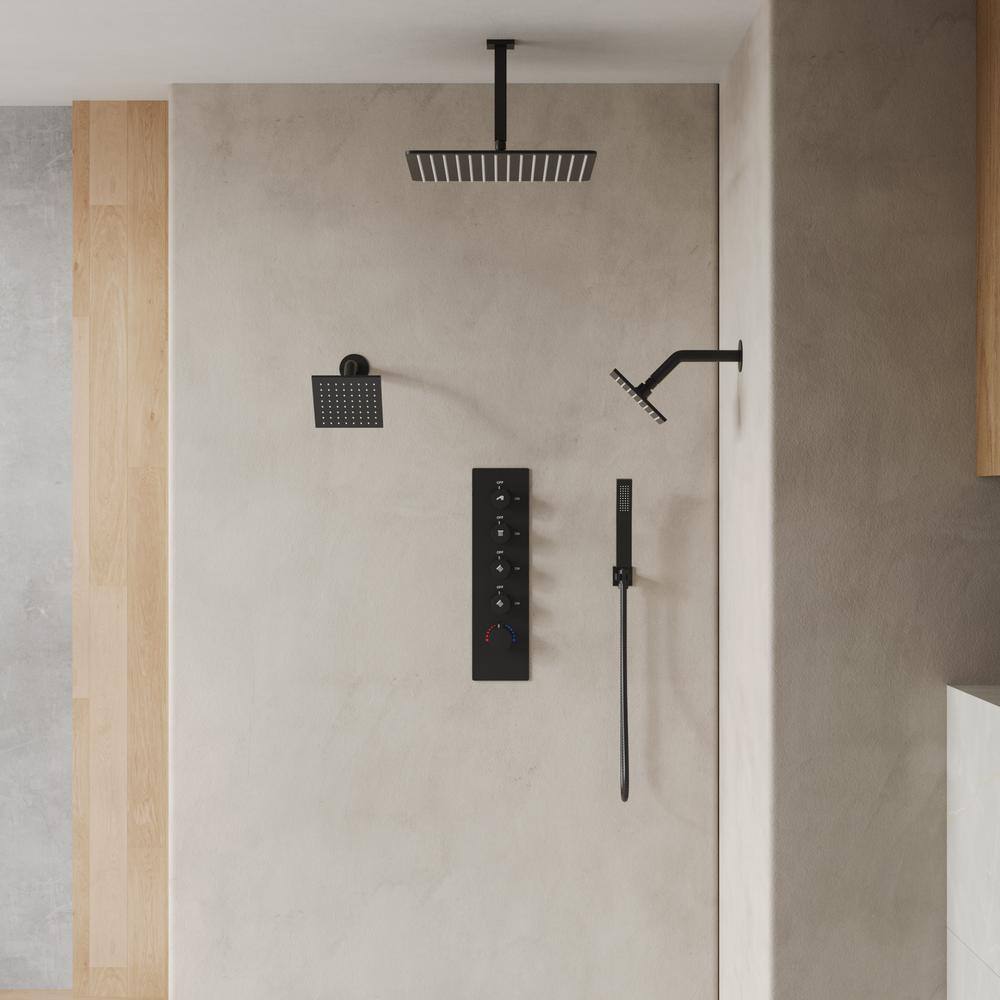 Matte Black 16" Stainless Steel Multi-Head Shower System