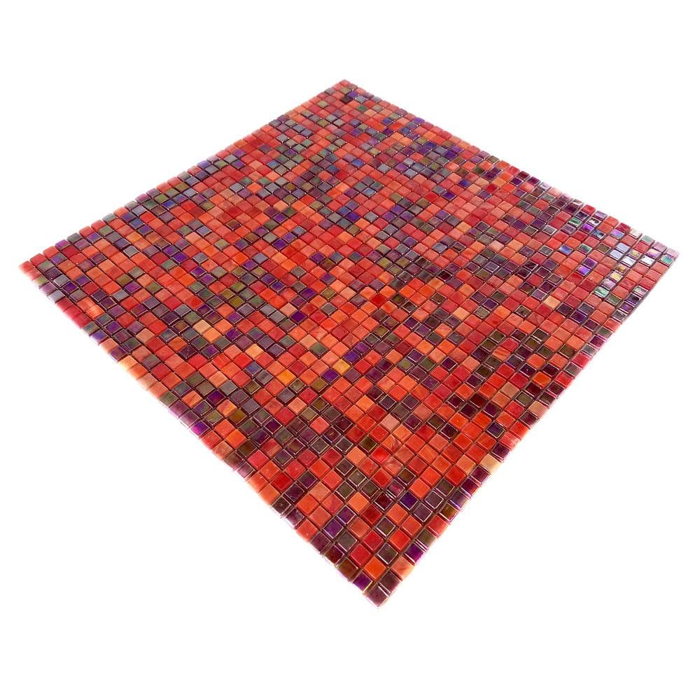 Galaxy Red Iridescent Glass Square Mosaic Tile Sample