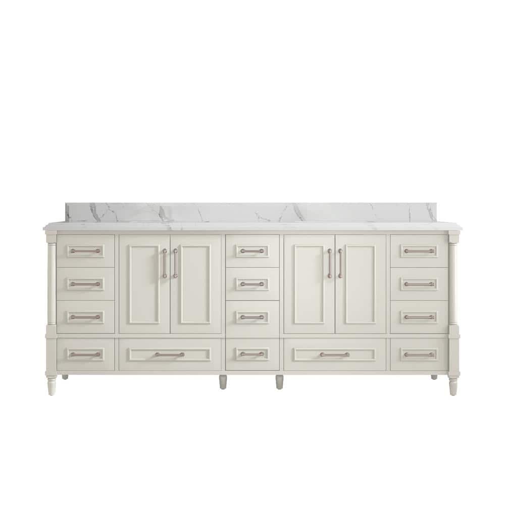 Hudson 84 in. Double Sink Freestanding Alabaster Bath Vanity with Calacatta Laza Top Unassembled price history on PriceWatchPro