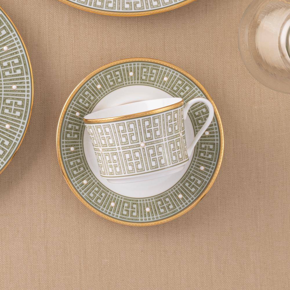Infinity Green and Gold Bone China Teacups Set of Four