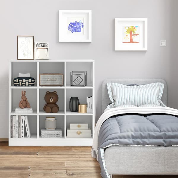 Costway Kids Toy Storage Organizer 13 in. Wide white 9-Cube Kids