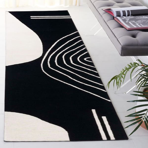 Rodeo Drive 2 ft. x 10 ft. Black/Ivory Abstract Geometric Runner Rug