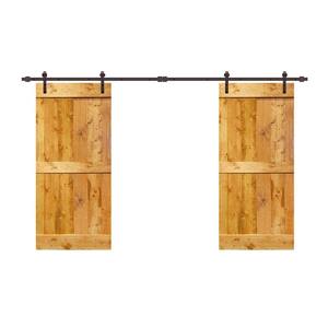 72 in. x 84 in. Mid-Bar Series Colonial Maple Stained Solid Wood Interior Double Sliding Barn Door with Hardware Kit