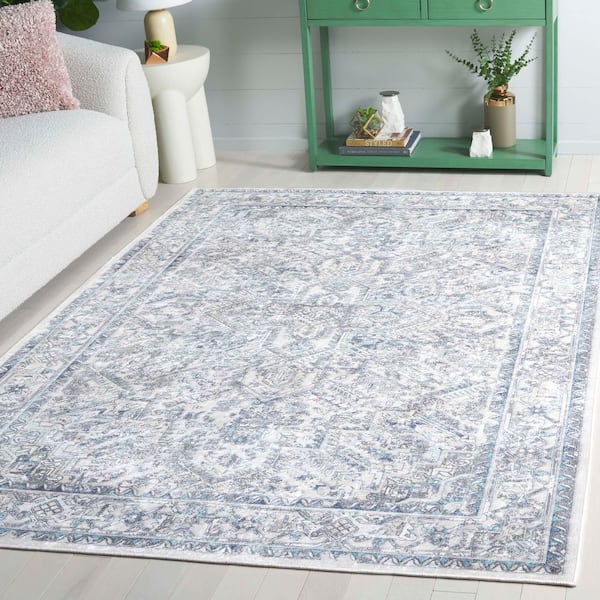 Orlando 4 ft. x 6 ft. Ivory/Light Blue Vintage Distressed Medallion Washable Area Rug