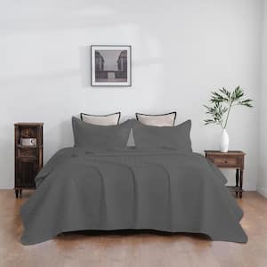 3-Piece Dark Gray Polyester Full Size Comforter Set