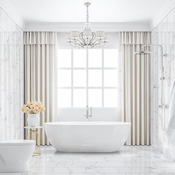 Cavallo White 4 in. x 4 in. Glazed Polished Porcelain Floor and Wall Tile Sample