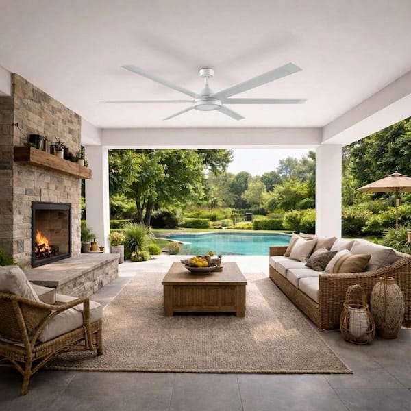 Tilden 84 in. Indoor/Outdoor Wet Rated Matte White Downrod Mount Ceiling Fan Adjustable White LED and Remote Included