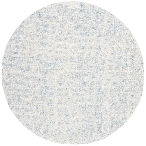 Abstract 3 ft. x 3 ft. Round Light Blue/Ivory Contemporary Marble Area Rug